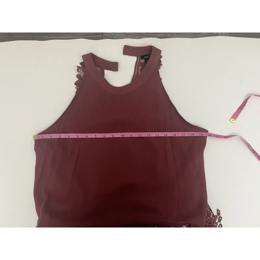 Rue 21 Women’s Top Blouse Crochet Sleeveless Halter Neck Size L Burgundy